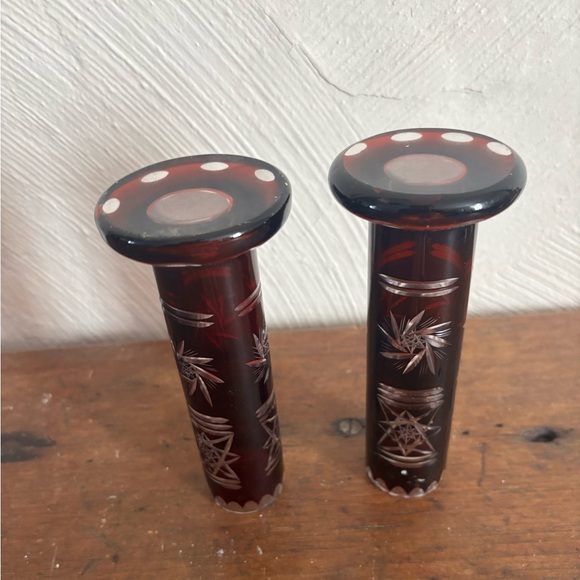 Vintage Antique Bohemian Czech-style Ruby Red Cut Vase - Picture 5 of 5